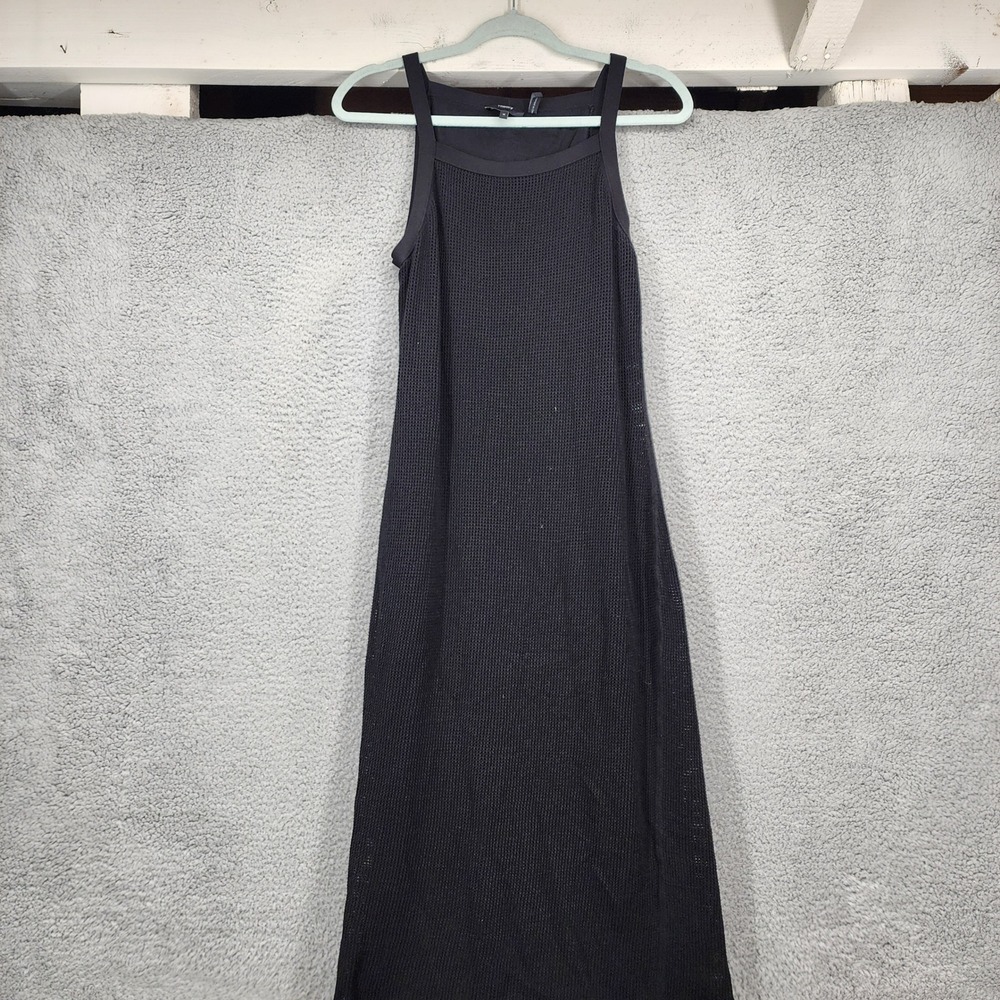 Theory Womens Black‎ Pointelle Dress Compact Crepe Sleeveless Maxi Size Medium